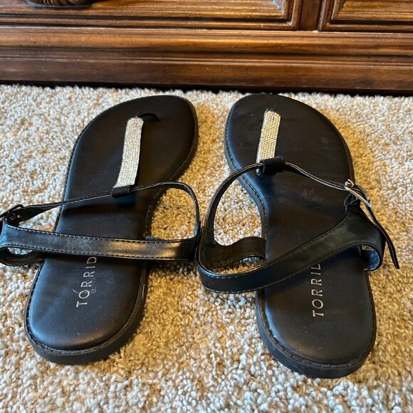 Torrid Rhinestone Black T-Strap Sandals Women's Size 12W - Picture 6 of 11